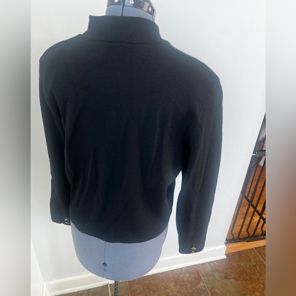 Vintage Sz L CW Clifford & Willis Black Wool Knit Mandarin Jacket Blazer Classic - Picture 6 of 16